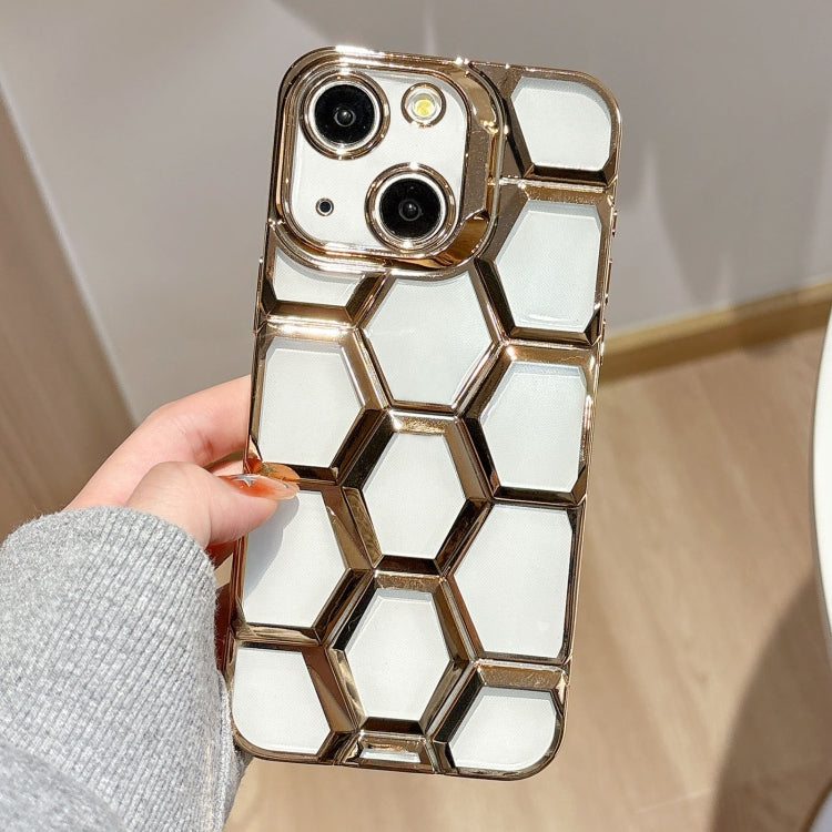 Electroplating Laser Engraving 3D Honeycomb Clear TPU Phone Case, For iPhone 15 Pro Max, For iPhone 15 Pro, For iPhone 15, For iPhone 14