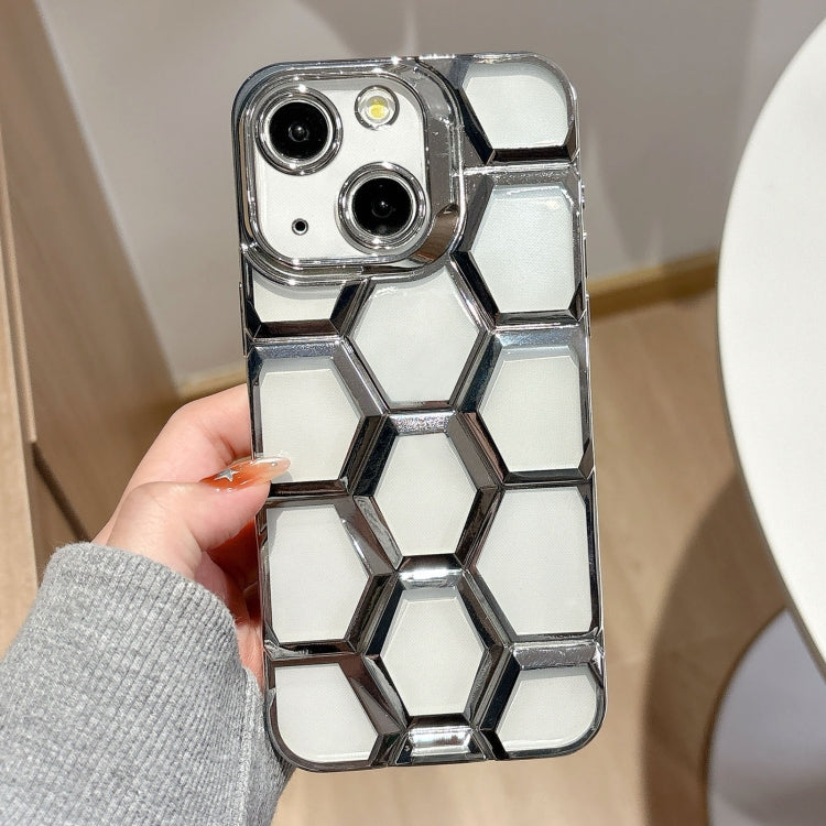 Electroplating Laser Engraving 3D Honeycomb Clear TPU Phone Case, For iPhone 15 Pro Max, For iPhone 15 Pro, For iPhone 15, For iPhone 14