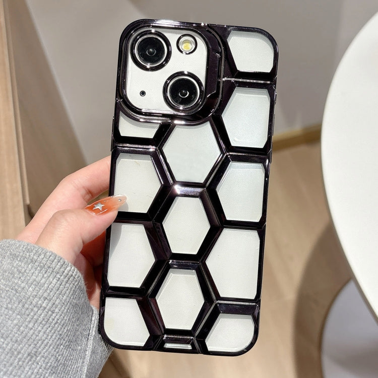 Electroplating Laser Engraving 3D Honeycomb Clear TPU Phone Case, For iPhone 15 Pro Max, For iPhone 15 Pro, For iPhone 15, For iPhone 14