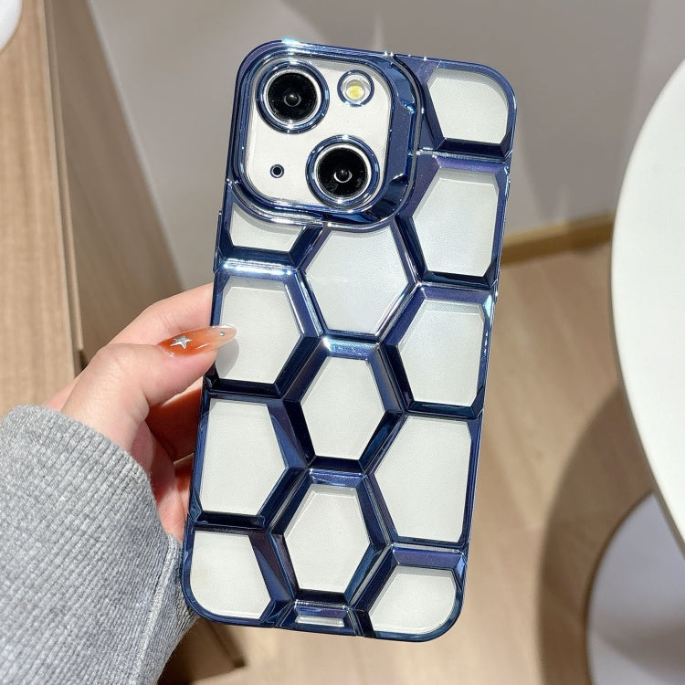 Electroplating Laser Engraving 3D Honeycomb Clear TPU Phone Case, For iPhone 15 Pro Max, For iPhone 15 Pro, For iPhone 15, For iPhone 14