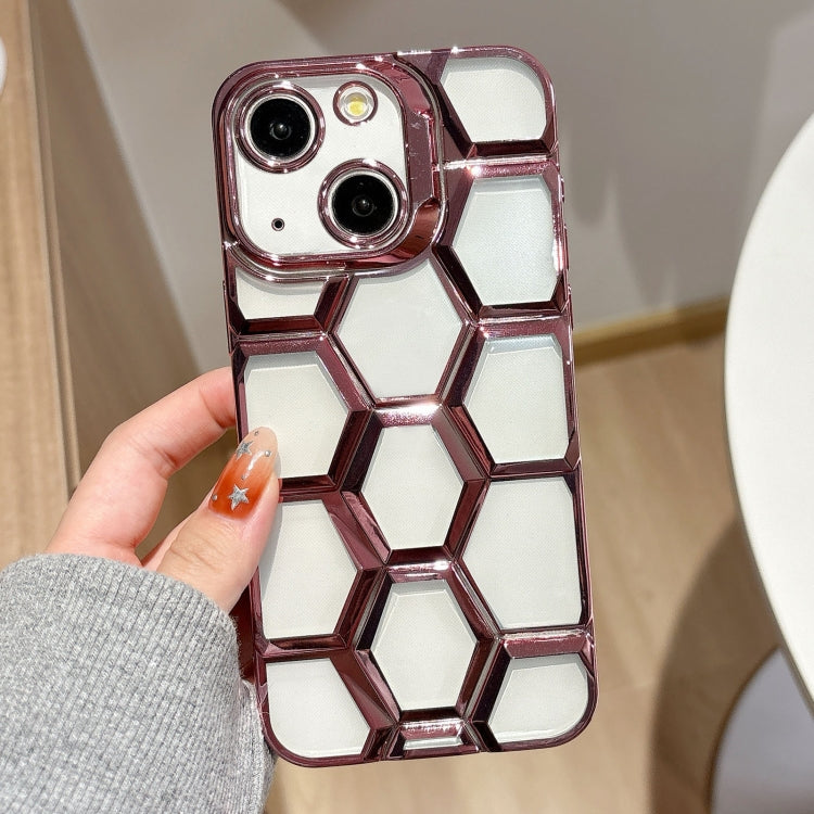 Electroplating Laser Engraving 3D Honeycomb Clear TPU Phone Case, For iPhone 15 Pro Max, For iPhone 15 Pro, For iPhone 15, For iPhone 14