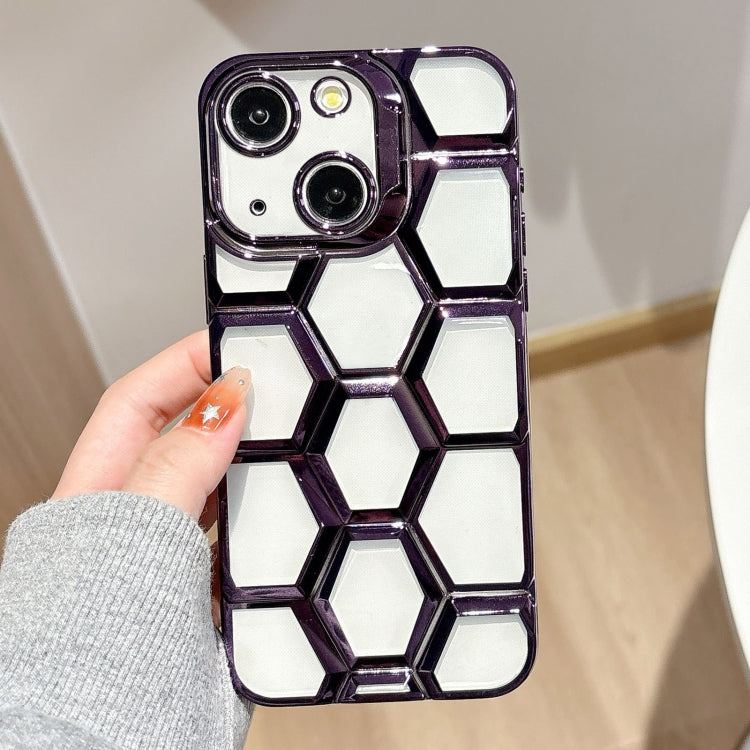 Electroplating Laser Engraving 3D Honeycomb Clear TPU Phone Case, For iPhone 15 Pro Max, For iPhone 15 Pro, For iPhone 15, For iPhone 14
