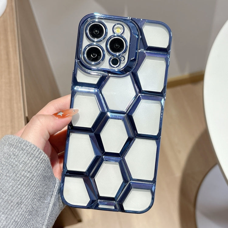 Electroplating Laser Engraving 3D Honeycomb Clear TPU Phone Case, For iPhone 15 Pro Max, For iPhone 15 Pro, For iPhone 15, For iPhone 14