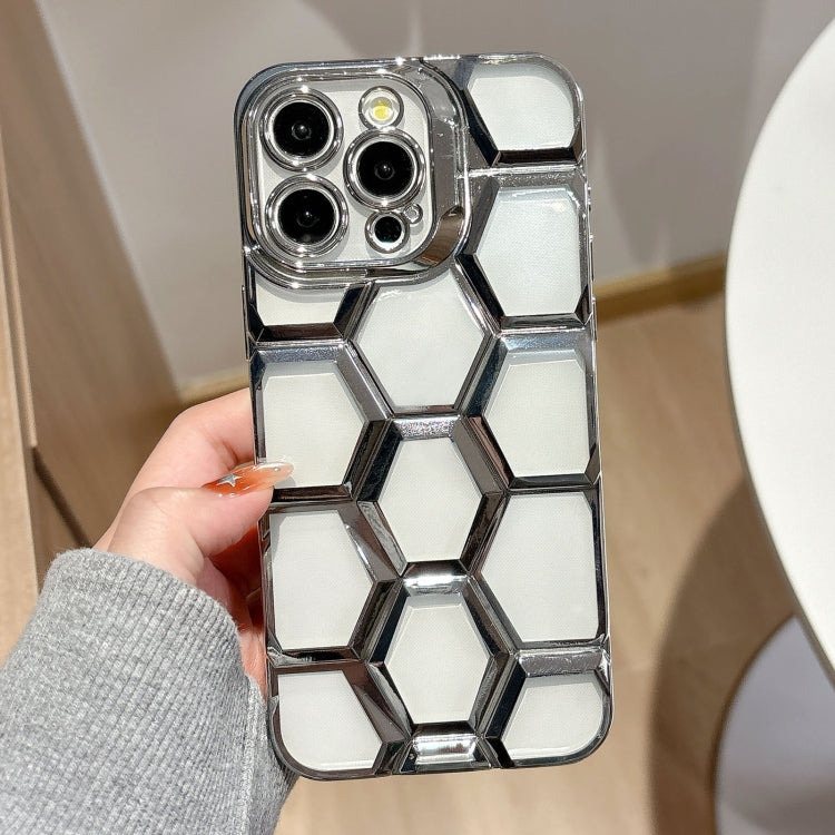 Electroplating Laser Engraving 3D Honeycomb Clear TPU Phone Case, For iPhone 15 Pro Max, For iPhone 15 Pro, For iPhone 15, For iPhone 14