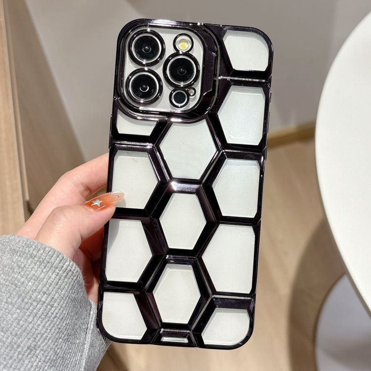Electroplating Laser Engraving 3D Honeycomb Clear TPU Phone Case, For iPhone 15 Pro Max, For iPhone 15 Pro, For iPhone 15, For iPhone 14