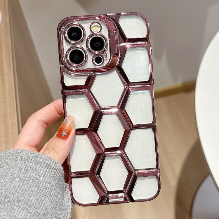 Electroplating Laser Engraving 3D Honeycomb Clear TPU Phone Case, For iPhone 15 Pro Max, For iPhone 15 Pro, For iPhone 15, For iPhone 14