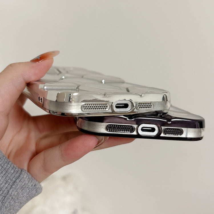 Electroplating Laser Engraving 3D Honeycomb Clear TPU Phone Case, For iPhone 15 Pro Max, For iPhone 15 Pro, For iPhone 15, For iPhone 14