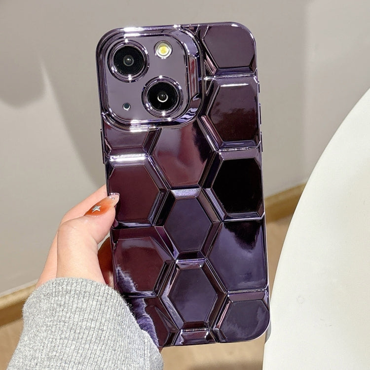 Electroplating Laser Engraving 3D Honeycomb TPU Phone Case, For iPhone 15 Pro Max, For iPhone 15 Pro, For iPhone 15, For iPhone 14