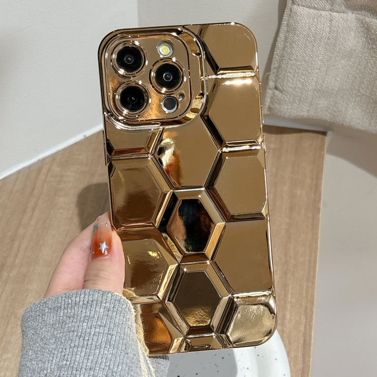 Electroplating Laser Engraving 3D Honeycomb TPU Phone Case, For iPhone 15 Pro Max, For iPhone 15 Pro, For iPhone 15, For iPhone 14