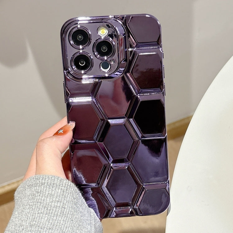 Electroplating Laser Engraving 3D Honeycomb TPU Phone Case, For iPhone 15 Pro Max, For iPhone 15 Pro, For iPhone 15, For iPhone 14