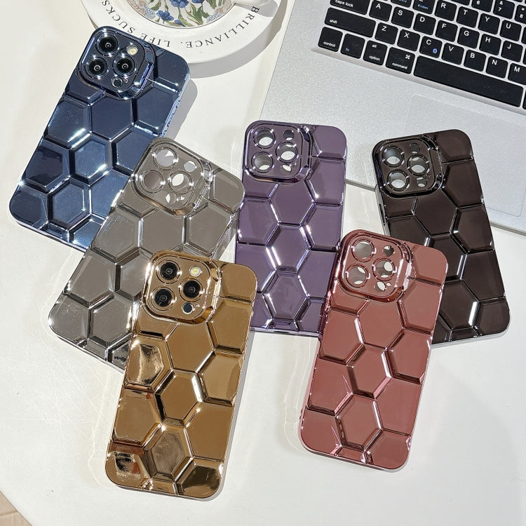 Electroplating Laser Engraving 3D Honeycomb TPU Phone Case, For iPhone 15 Pro Max, For iPhone 15 Pro, For iPhone 15, For iPhone 14