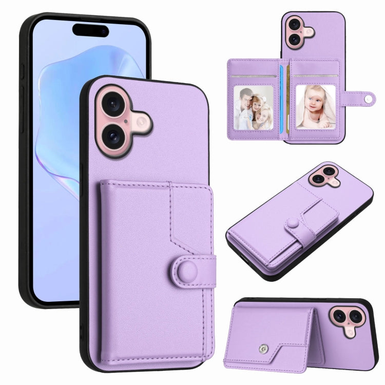 Button Card Bag RFID Anti-theft Phone Case, For iPhone 16 Pro Max, For iPhone 16 Pro, For iPhone 16 Plus, For iPhone 16