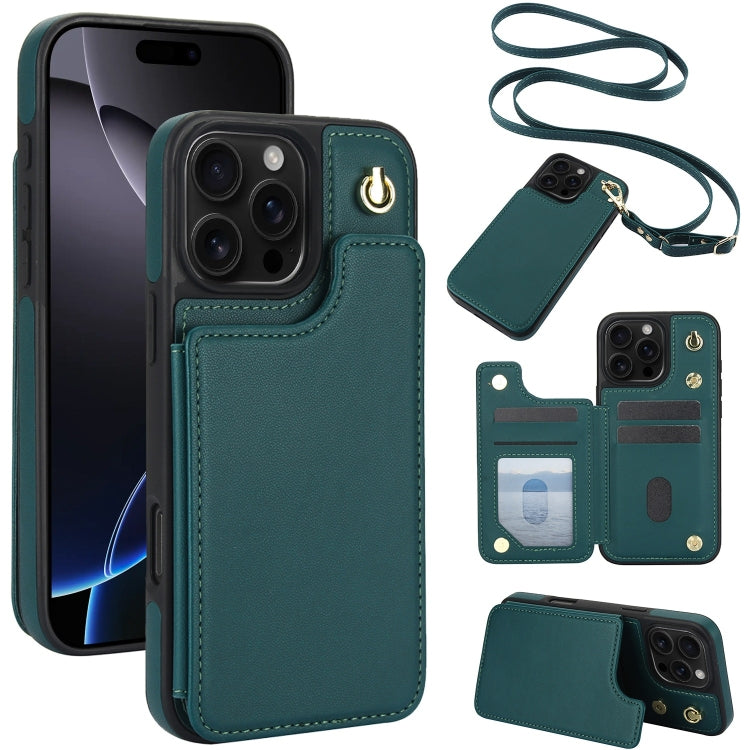 Crossbody Dual-Buckle Wallet Back Leather Phone Case, For iPhone 16 Pro Max, For iPhone 16 Pro, For iPhone 16 Plus, For iPhone 16