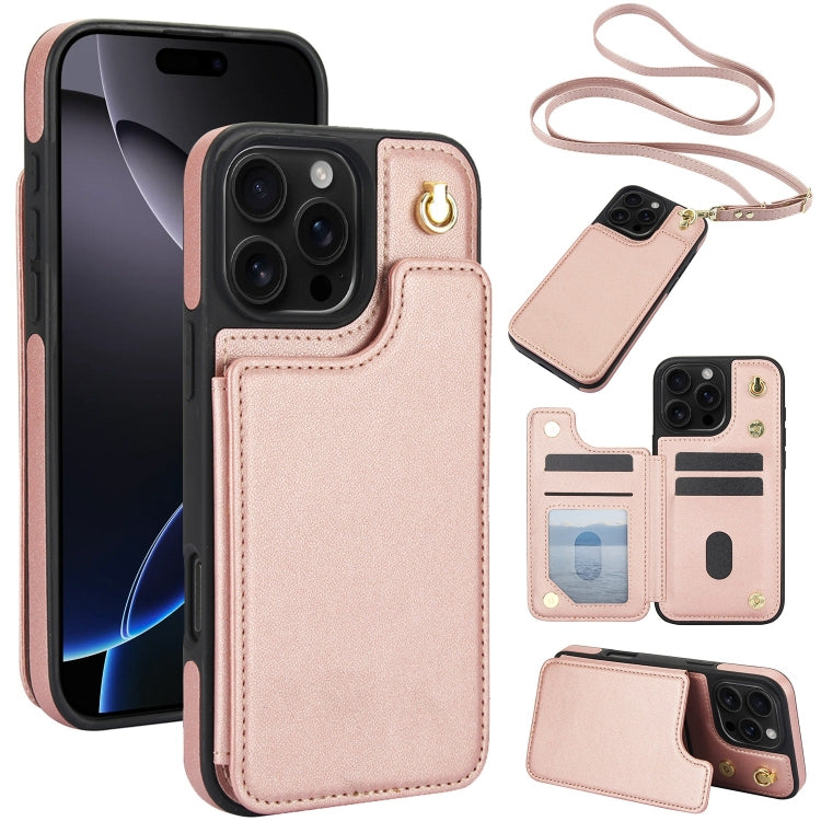 Crossbody Dual-Buckle Wallet Back Leather Phone Case, For iPhone 16 Pro Max, For iPhone 16 Pro, For iPhone 16 Plus, For iPhone 16