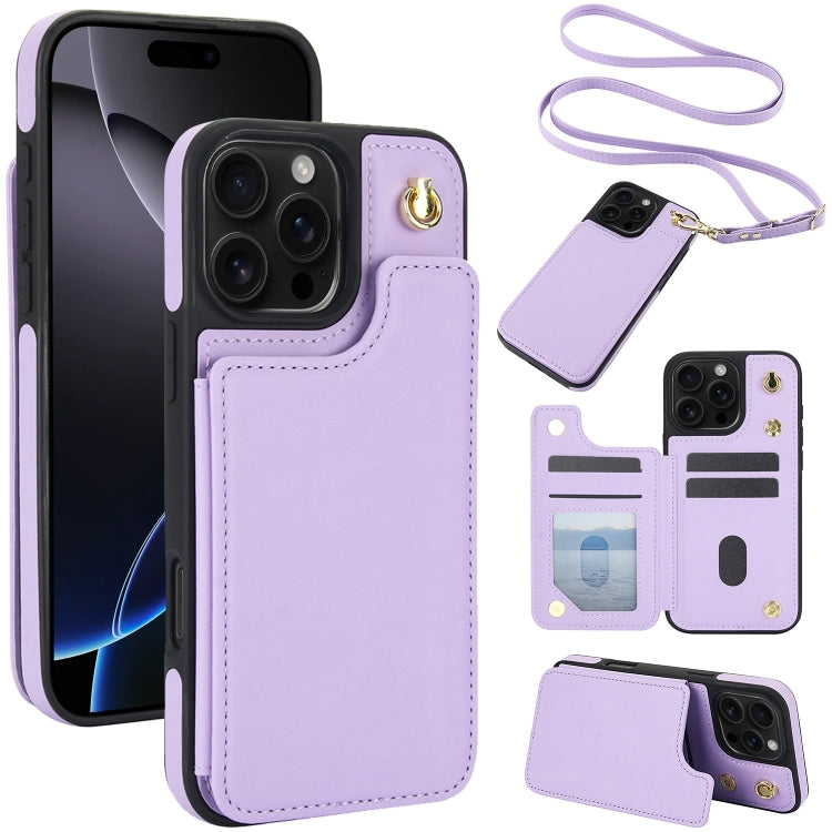 Crossbody Dual-Buckle Wallet Back Leather Phone Case, For iPhone 16 Pro Max, For iPhone 16 Pro, For iPhone 16 Plus, For iPhone 16