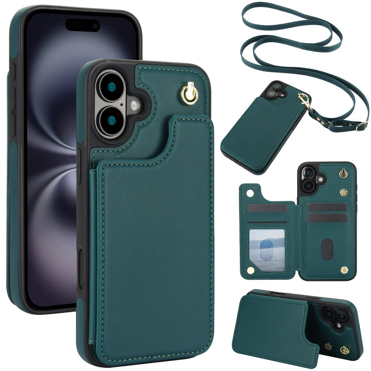 Crossbody Dual-Buckle Wallet Back Leather Phone Case, For iPhone 16 Pro Max, For iPhone 16 Pro, For iPhone 16 Plus, For iPhone 16