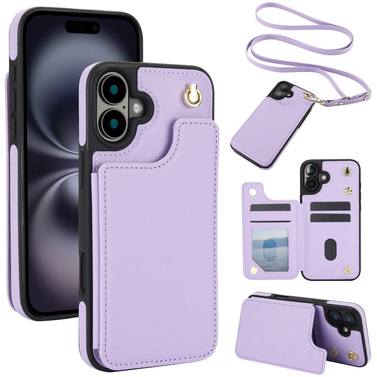Crossbody Dual-Buckle Wallet Back Leather Phone Case, For iPhone 16 Pro Max, For iPhone 16 Pro, For iPhone 16 Plus, For iPhone 16