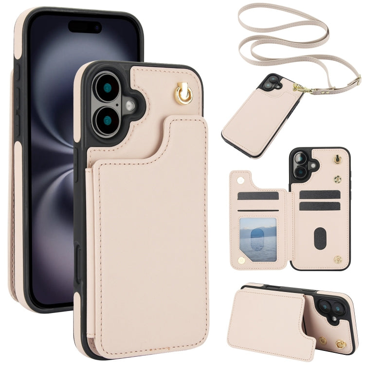 Crossbody Dual-Buckle Wallet Back Leather Phone Case, For iPhone 16 Pro Max, For iPhone 16 Pro, For iPhone 16 Plus, For iPhone 16