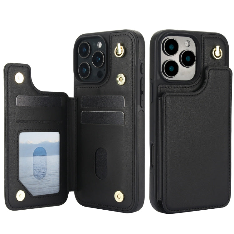 Crossbody Dual-Buckle Wallet Back Leather Phone Case, For iPhone 15 Pro Max, For iPhone 15 Pro, For iPhone 15 Plus, For iPhone 15