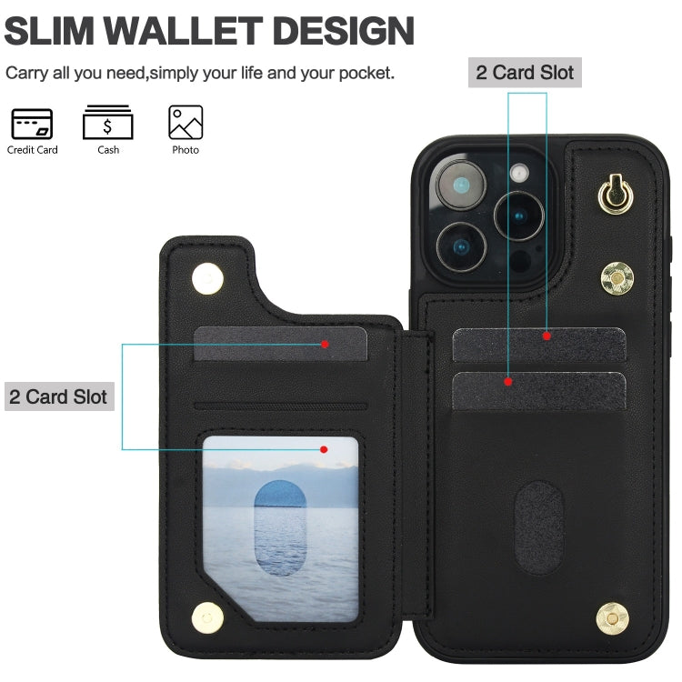 Crossbody Dual-Buckle Wallet Back Leather Phone Case, For iPhone 15 Pro Max, For iPhone 15 Pro, For iPhone 15 Plus, For iPhone 15