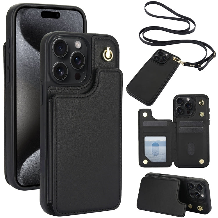 Crossbody Dual-Buckle Wallet Back Leather Phone Case, For iPhone 15 Pro Max, For iPhone 15 Pro, For iPhone 15 Plus, For iPhone 15