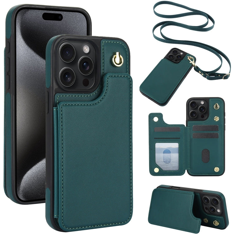 Crossbody Dual-Buckle Wallet Back Leather Phone Case, For iPhone 15 Pro Max, For iPhone 15 Pro, For iPhone 15 Plus, For iPhone 15