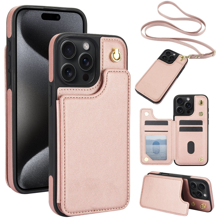 Crossbody Dual-Buckle Wallet Back Leather Phone Case, For iPhone 15 Pro Max, For iPhone 15 Pro, For iPhone 15 Plus, For iPhone 15