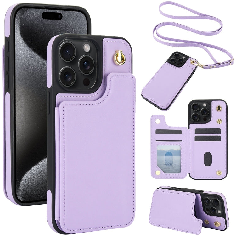 Crossbody Dual-Buckle Wallet Back Leather Phone Case, For iPhone 15 Pro Max, For iPhone 15 Pro, For iPhone 15 Plus, For iPhone 15