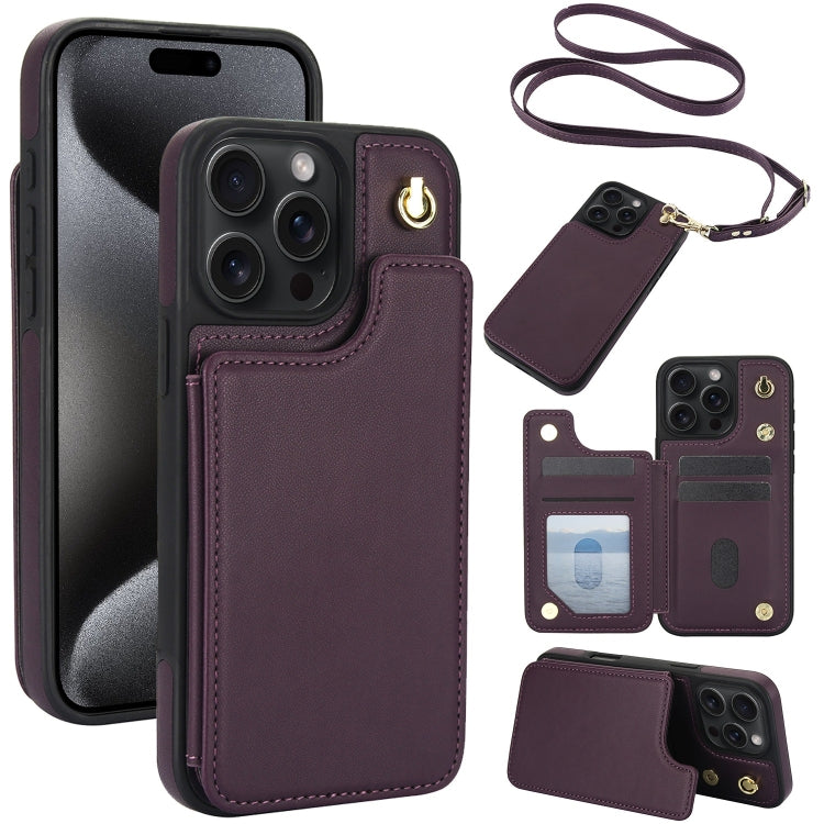 Crossbody Dual-Buckle Wallet Back Leather Phone Case, For iPhone 15 Pro Max, For iPhone 15 Pro, For iPhone 15 Plus, For iPhone 15