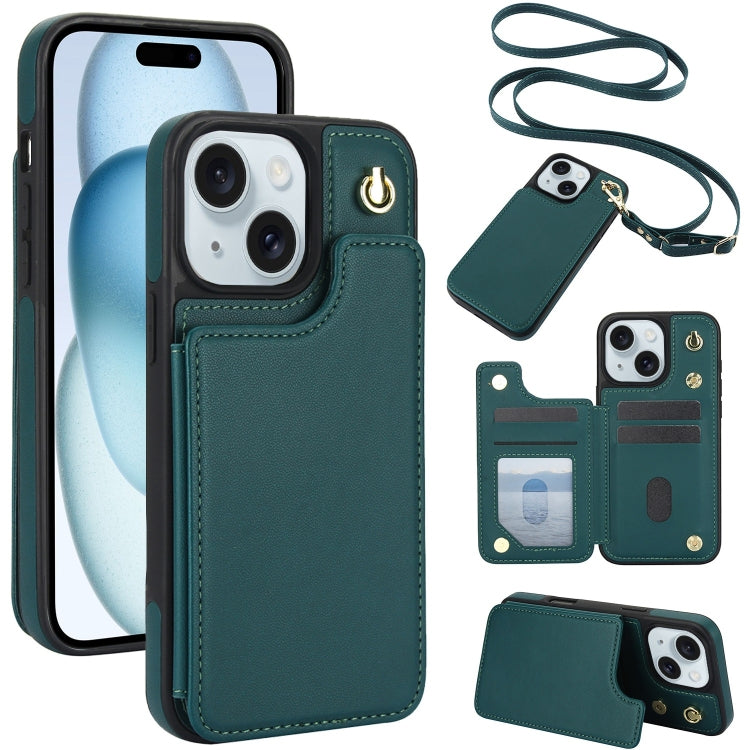 Crossbody Dual-Buckle Wallet Back Leather Phone Case, For iPhone 15 Pro Max, For iPhone 15 Pro, For iPhone 15 Plus, For iPhone 15