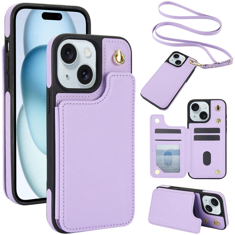 Crossbody Dual-Buckle Wallet Back Leather Phone Case, For iPhone 15 Pro Max, For iPhone 15 Pro, For iPhone 15 Plus, For iPhone 15