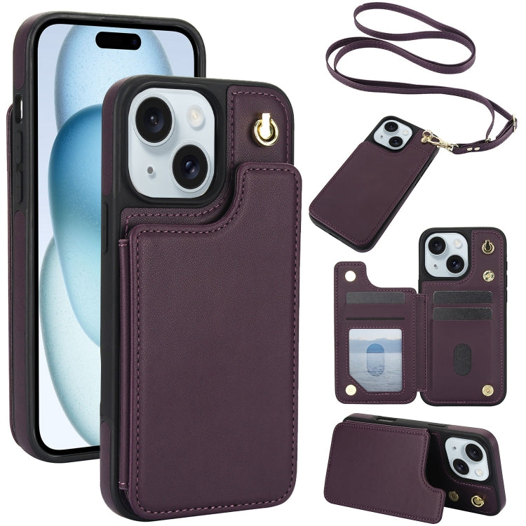 Crossbody Dual-Buckle Wallet Back Leather Phone Case, For iPhone 15 Pro Max, For iPhone 15 Pro, For iPhone 15 Plus, For iPhone 15