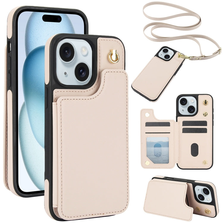 Crossbody Dual-Buckle Wallet Back Leather Phone Case, For iPhone 15 Pro Max, For iPhone 15 Pro, For iPhone 15 Plus, For iPhone 15