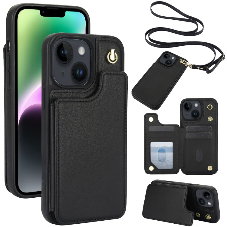 Crossbody Dual-Buckle Wallet Back Leather Phone Case, For iPhone 14 Plus, For iPhone 14 / 13, For iPhone 14 Pro, For iPhone 14 Pro Max