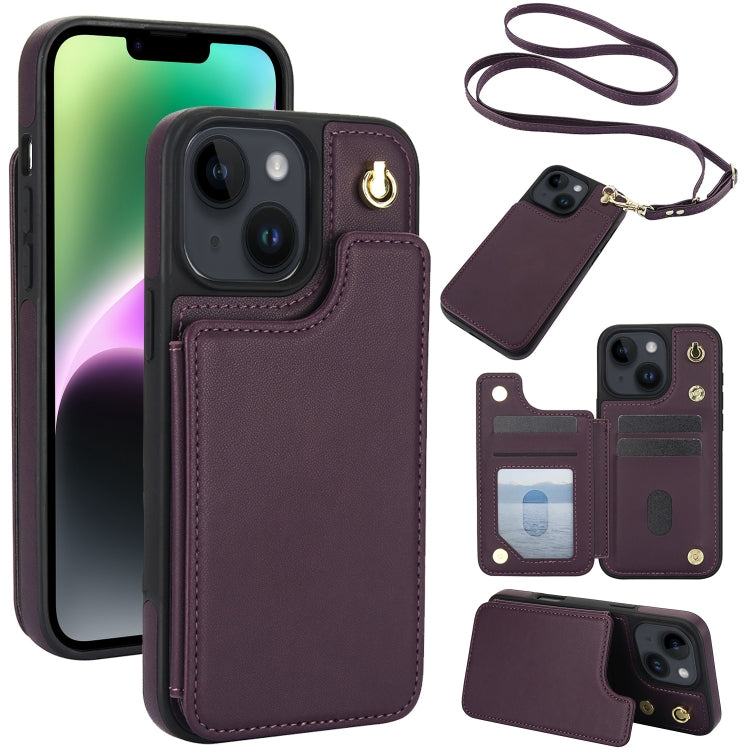 Crossbody Dual-Buckle Wallet Back Leather Phone Case, For iPhone 14 Plus, For iPhone 14 / 13, For iPhone 14 Pro, For iPhone 14 Pro Max