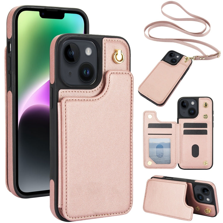 Crossbody Dual-Buckle Wallet Back Leather Phone Case, For iPhone 14 Plus, For iPhone 14 / 13, For iPhone 14 Pro, For iPhone 14 Pro Max