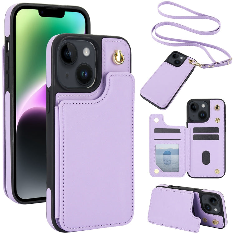 Crossbody Dual-Buckle Wallet Back Leather Phone Case, For iPhone 14 Plus, For iPhone 14 / 13, For iPhone 14 Pro, For iPhone 14 Pro Max