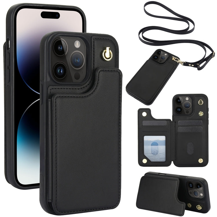 Crossbody Dual-Buckle Wallet Back Leather Phone Case, For iPhone 14 Plus, For iPhone 14 / 13, For iPhone 14 Pro, For iPhone 14 Pro Max