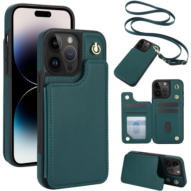 Crossbody Dual-Buckle Wallet Back Leather Phone Case, For iPhone 14 Plus, For iPhone 14 / 13, For iPhone 14 Pro, For iPhone 14 Pro Max
