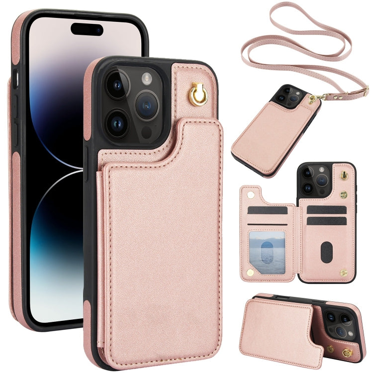 Crossbody Dual-Buckle Wallet Back Leather Phone Case, For iPhone 14 Plus, For iPhone 14 / 13, For iPhone 14 Pro, For iPhone 14 Pro Max