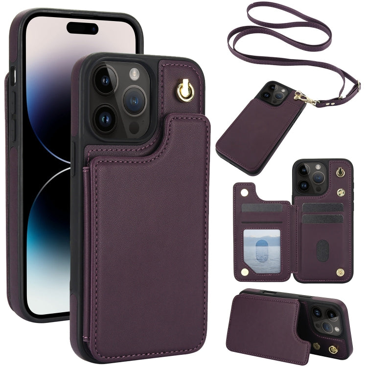 Crossbody Dual-Buckle Wallet Back Leather Phone Case, For iPhone 14 Plus, For iPhone 14 / 13, For iPhone 14 Pro, For iPhone 14 Pro Max