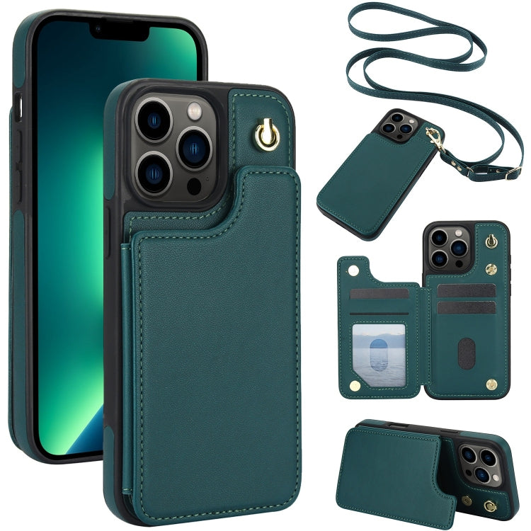 Crossbody Dual-Buckle Wallet Back Leather Phone Case, For iPhone 13 Pro Max, For iPhone 13 Pro, For iPhone 12 / 12 Pro, For iPhone 12 Pro Max
