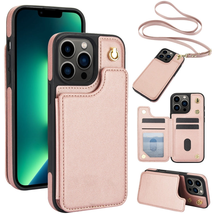 Crossbody Dual-Buckle Wallet Back Leather Phone Case, For iPhone 13 Pro Max, For iPhone 13 Pro, For iPhone 12 / 12 Pro, For iPhone 12 Pro Max