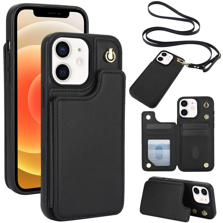Crossbody Dual-Buckle Wallet Back Leather Phone Case, For iPhone 13 Pro Max, For iPhone 13 Pro, For iPhone 12 / 12 Pro, For iPhone 12 Pro Max