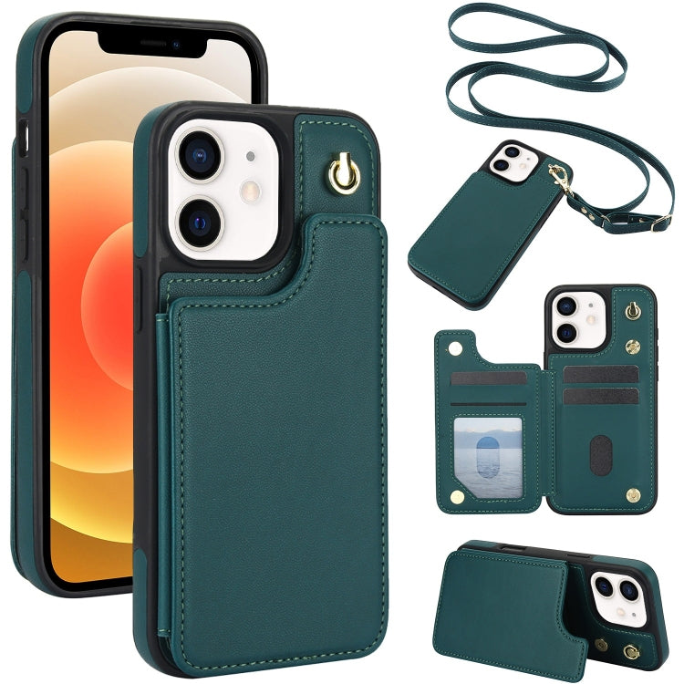 Crossbody Dual-Buckle Wallet Back Leather Phone Case, For iPhone 13 Pro Max, For iPhone 13 Pro, For iPhone 12 / 12 Pro, For iPhone 12 Pro Max