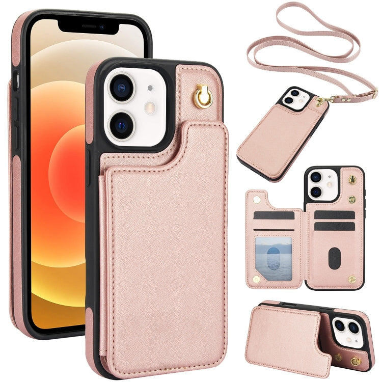 Crossbody Dual-Buckle Wallet Back Leather Phone Case, For iPhone 13 Pro Max, For iPhone 13 Pro, For iPhone 12 / 12 Pro, For iPhone 12 Pro Max
