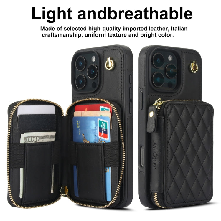 AwQuer Crossbody Zipper Wallet Rhombic Leather Back Phone Case, For iPhone 16 Pro Max, For iPhone 16 Pro, For iPhone 16 Plus