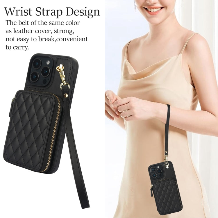 AwQuer Crossbody Zipper Wallet Rhombic Leather Back Phone Case, For iPhone 16 Pro Max, For iPhone 16 Pro, For iPhone 16 Plus
