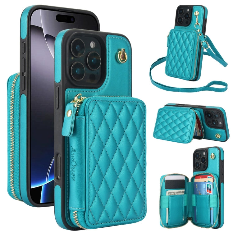 AwQuer Crossbody Zipper Wallet Rhombic Leather Back Phone Case, For iPhone 16 Pro Max, For iPhone 16 Pro, For iPhone 16 Plus