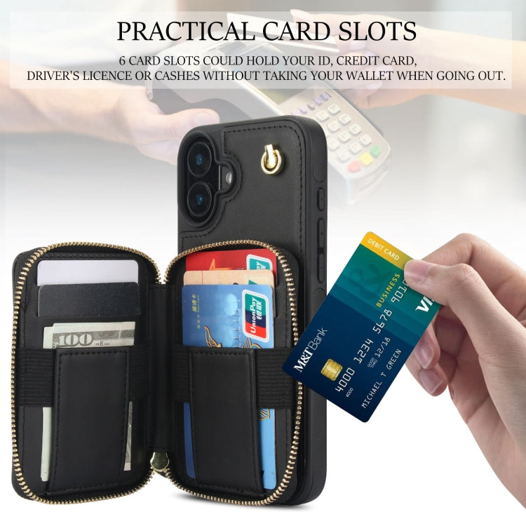 AwQuer Crossbody Zipper Wallet Rhombic Leather Back Phone Case, For iPhone 16, For iPhone 15 Pro Max, For iPhone 15 Pro